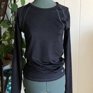 Long sleeve, black, active, champion shirt.